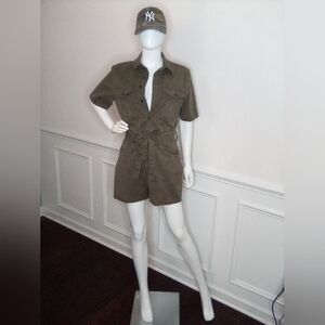 Women's Short Sleeve Romper, Olive Green, Sz.4